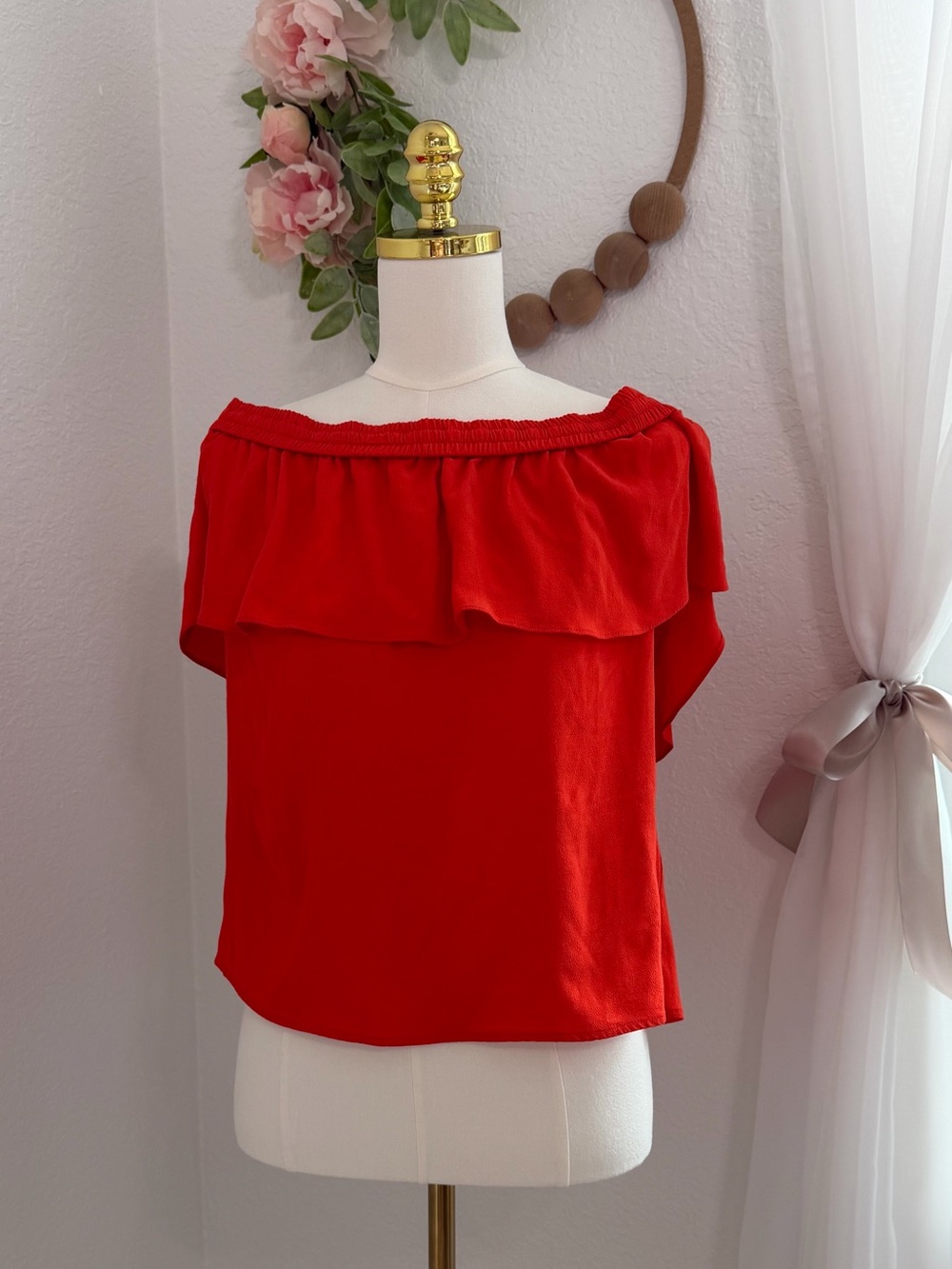 NEW Veronica Beard $395 Coast Ruffle Off-the-Shoulder Top in Orange Size 8 - Picture 2 of 8